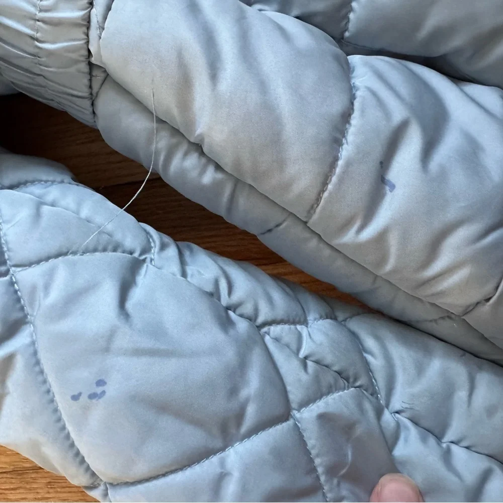 Light Blue Quilted Hooded Jacket with Faux Fur Trim sz Small 7/8